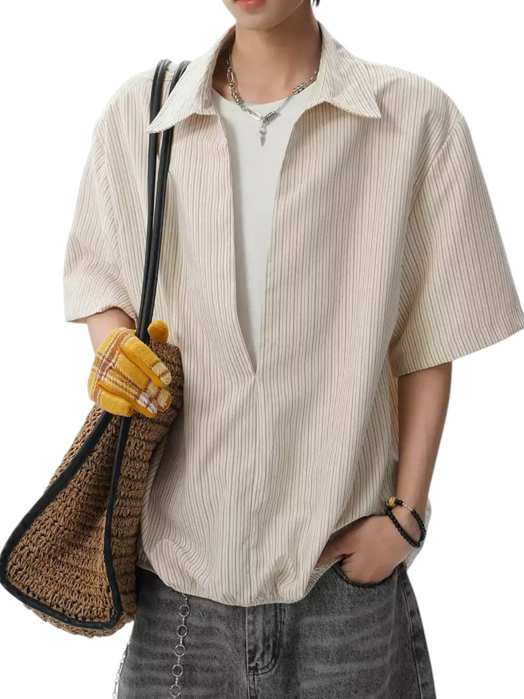 RELAXED HALF-PLACKET SHIRT WITH ELASTIC HEM MT562