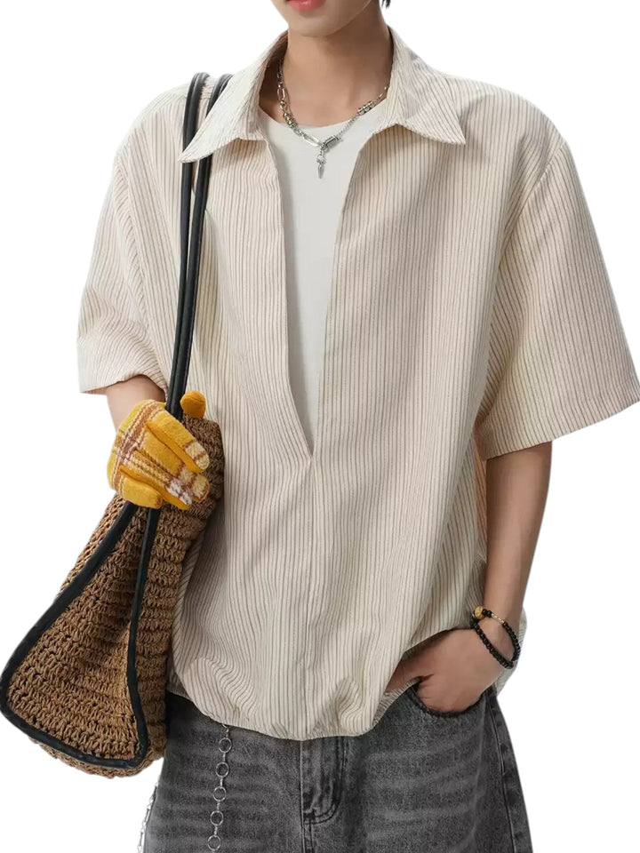 RELAXED HALF-PLACKET SHIRT WITH ELASTIC HEM MT562