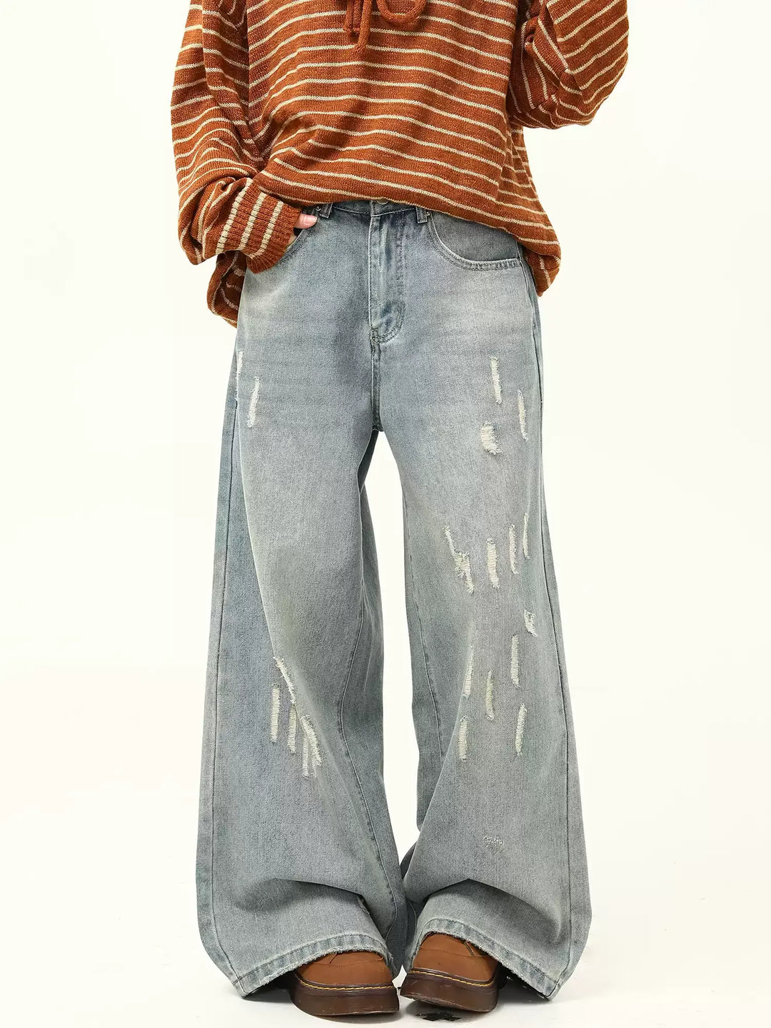 VINTAGE DISTRESSED LOOSE WIDE-LEG JEANS ST5152