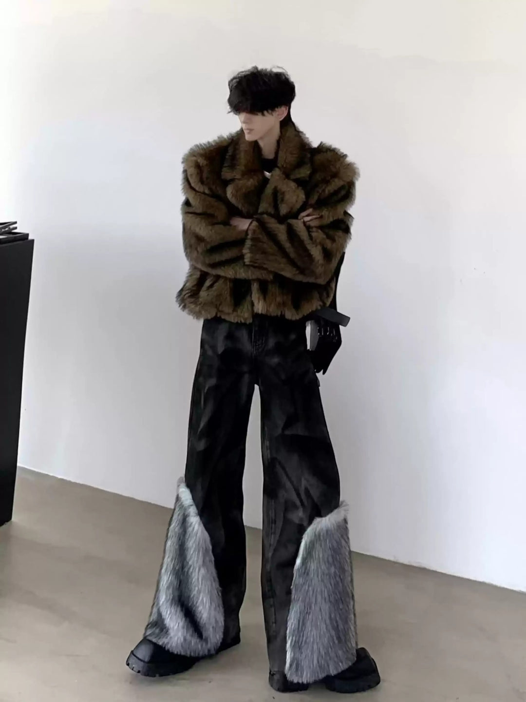 PANELLED FAUX FUR JEANS ST5196