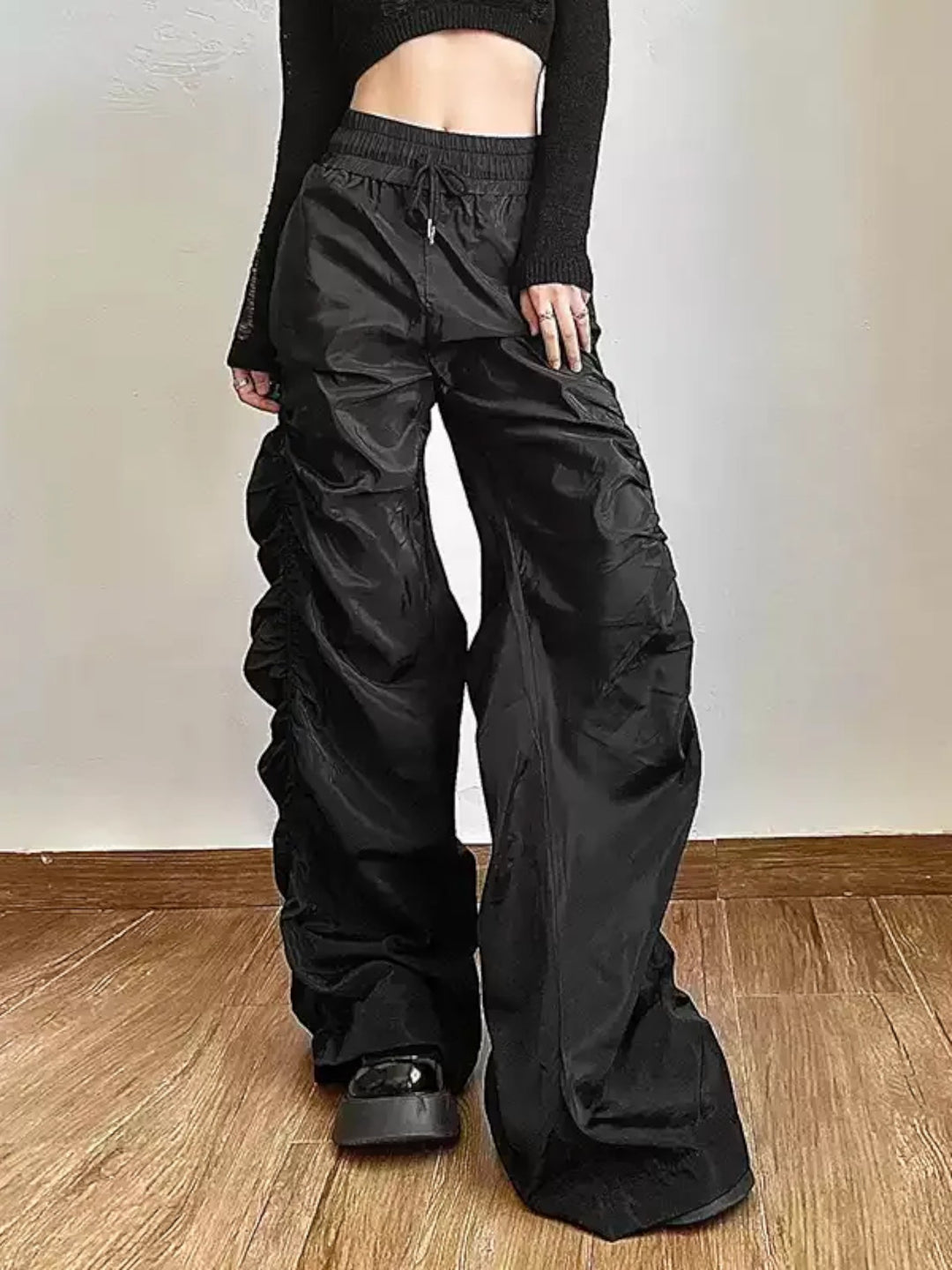 RUCHED HIGH-WAIST RELAXED PANTS ST5163