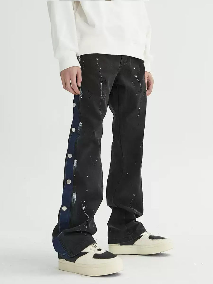 BUTTONED SPLATTER PAINT LOOSE STRAIGHT JEANS ST5194