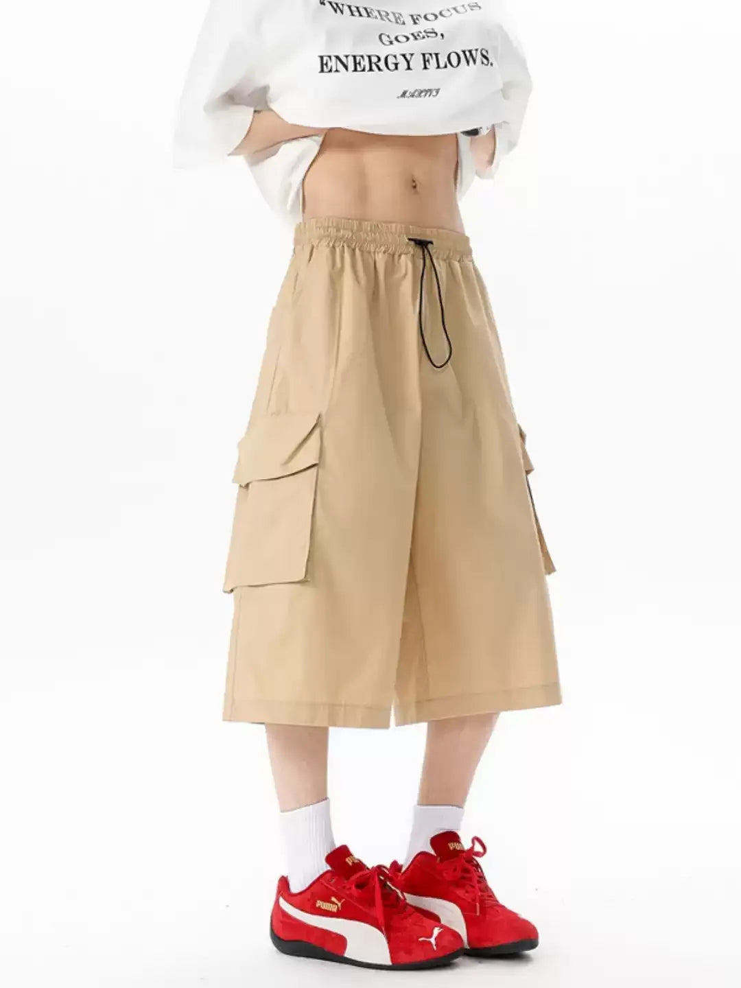 MULTI-POCKET CARGO LOOSE WIDE-LEG SHORTS ST5166