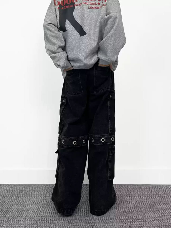 WASHED WIDE-LEG CARGO JEANS ST5216