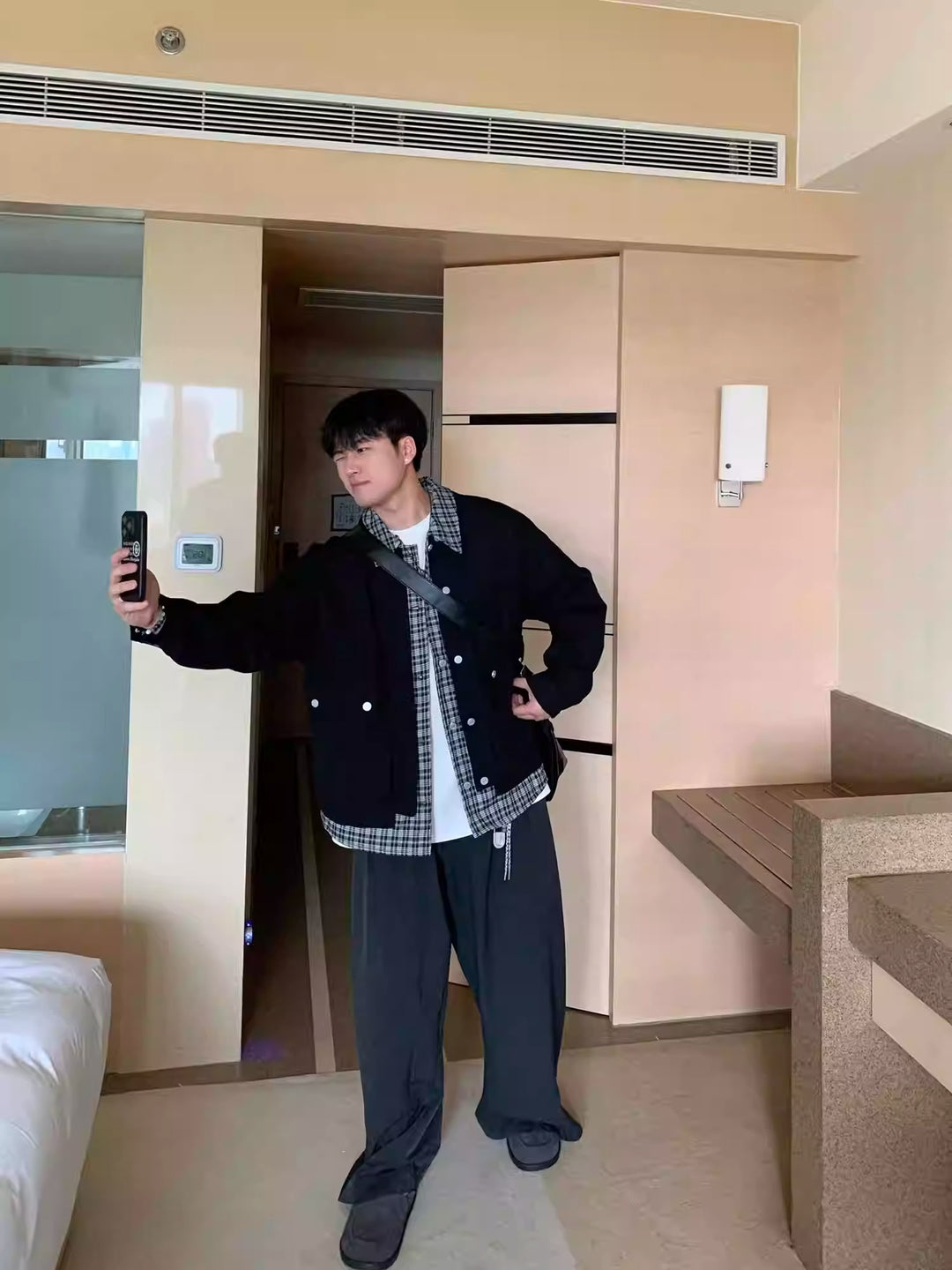 [OV] PLAID LAYERED WORK JACKET st5049