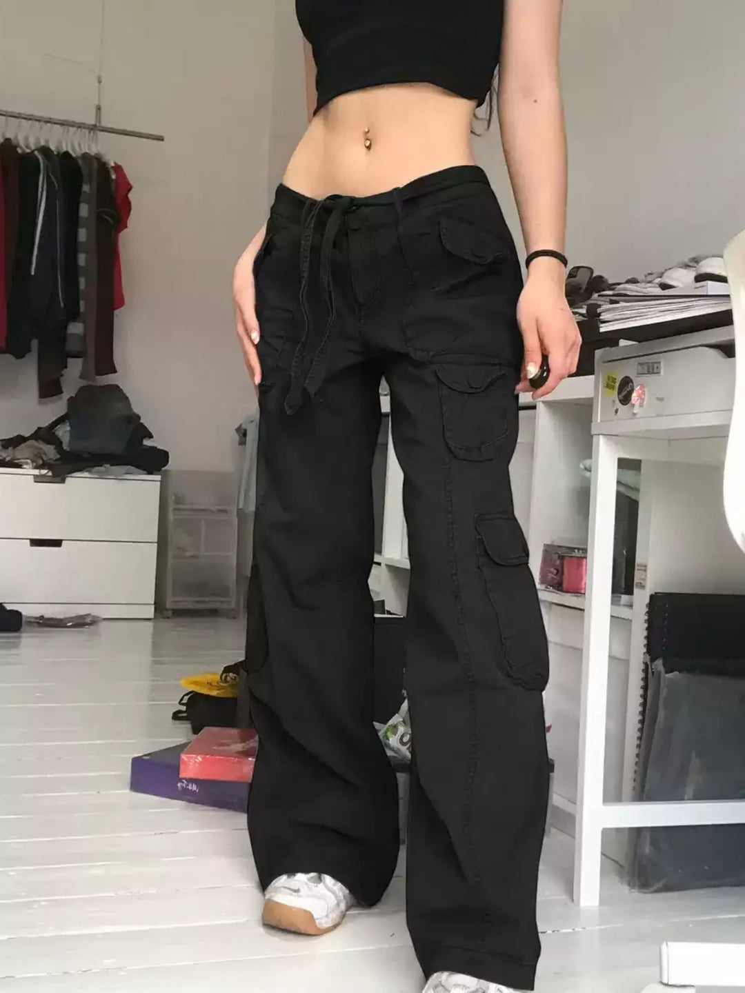 VINTAGE HIGH-WAIST STRAIGHT-LEG CARGO PANTS ST5205