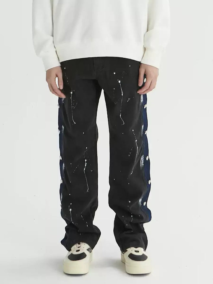 BUTTONED SPLATTER PAINT LOOSE STRAIGHT JEANS ST5194