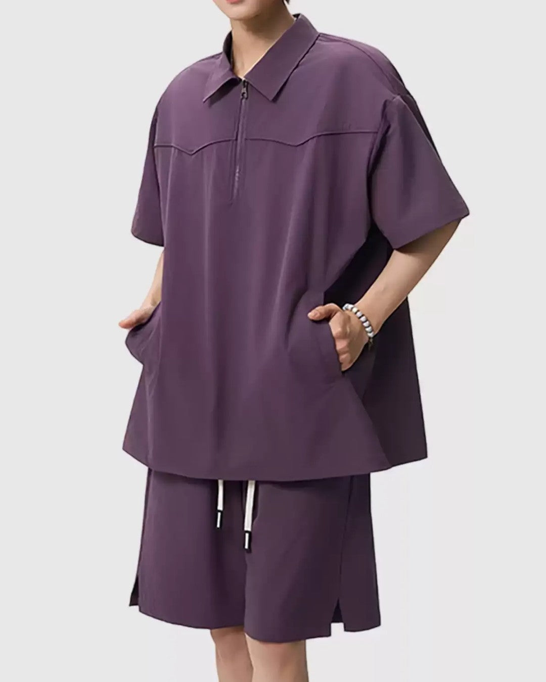 DECONSTRUCTED HALF-ZIP SHORT SLEEVE SHIRT MT559