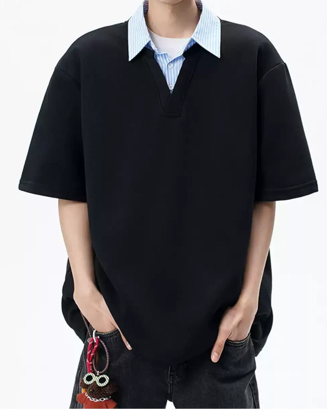 PANELLED FAKE-LAYER POLO SHIRT MT554