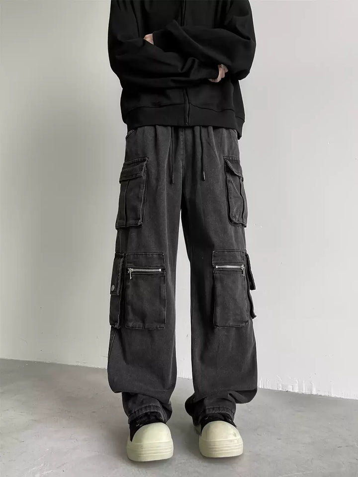 VINTAGE WASHED LOOSE STRAIGHT CARGO JEANS ST5203