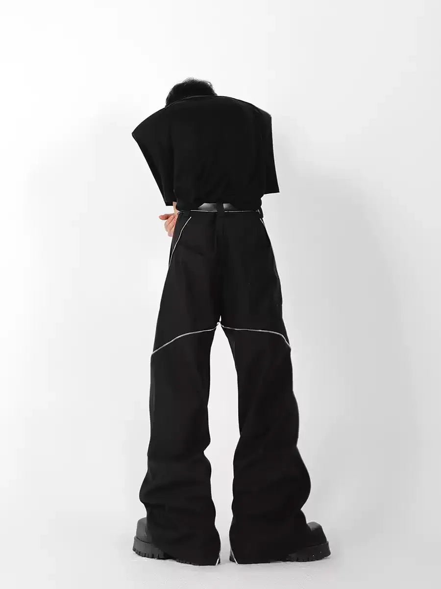 DECONSTRUCTED ZIP-FRONT FLARED DRAPE TROUSERS ST5181