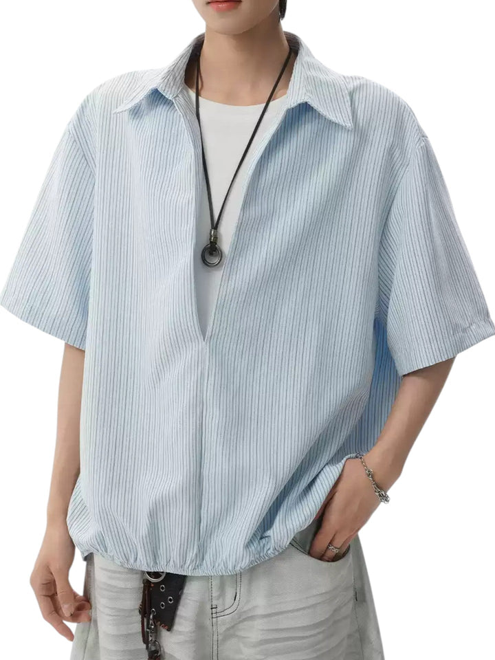 RELAXED HALF-PLACKET SHIRT WITH ELASTIC HEM MT562