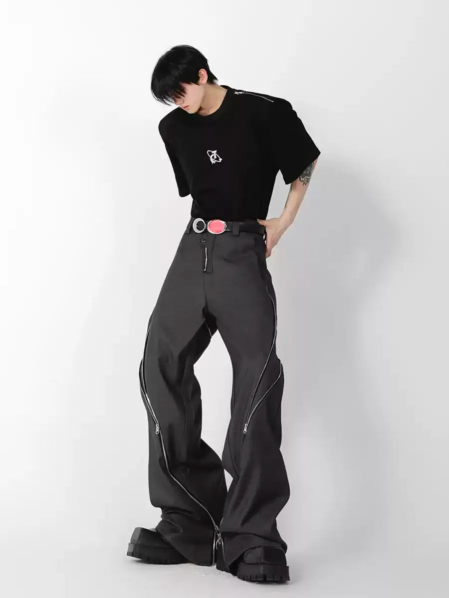 DECONSTRUCTED ZIP-FRONT FLARED DRAPE TROUSERS ST5181