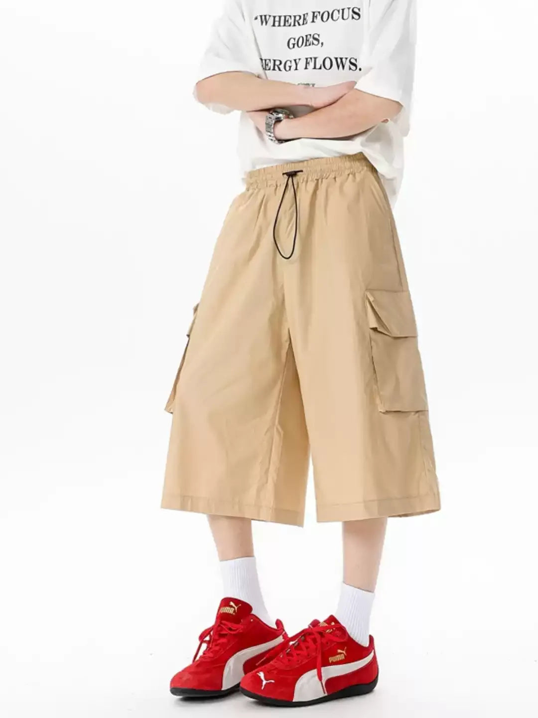 MULTI-POCKET CARGO LOOSE WIDE-LEG SHORTS ST5166