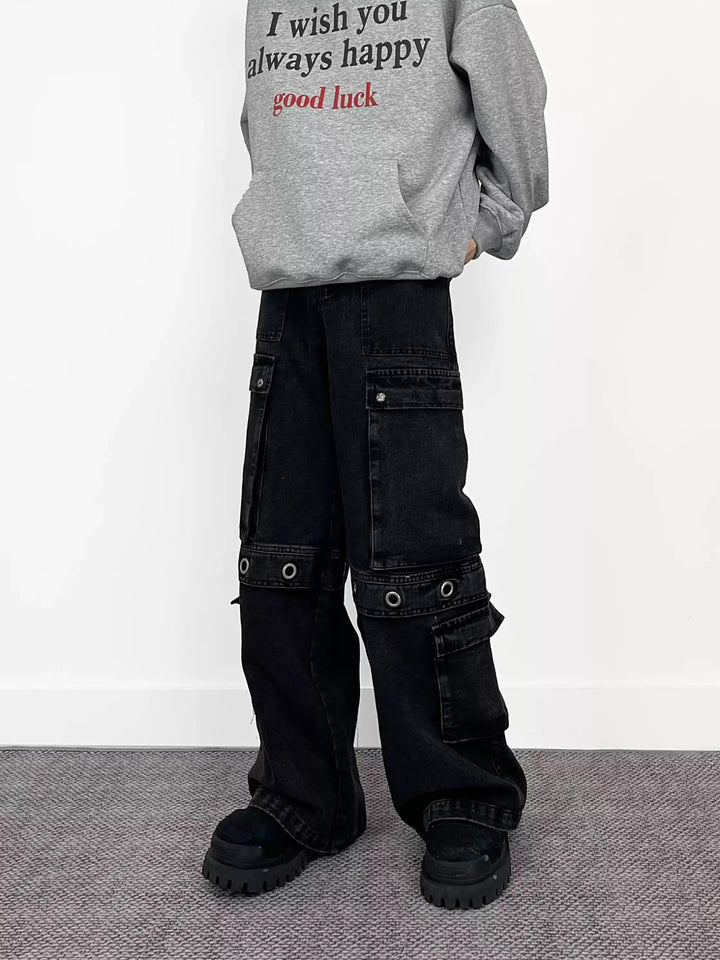 WASHED WIDE-LEG CARGO JEANS ST5216