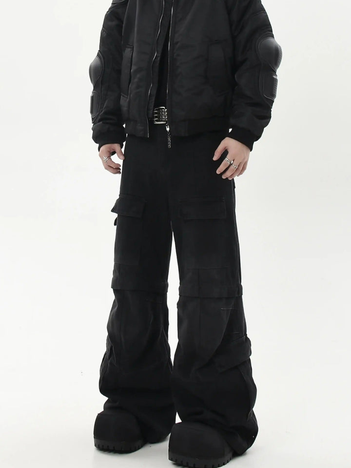 VINTAGE MULTI-POCKET DETACHABLE FLARED CARGO JEANS ST5195