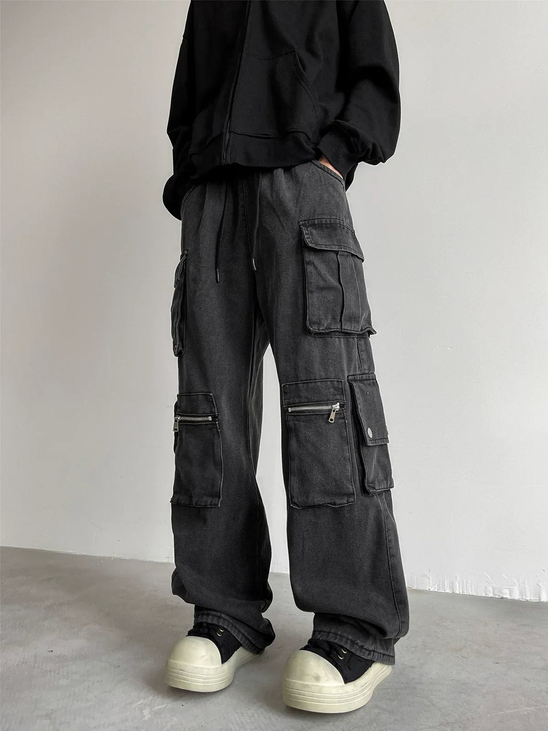 VINTAGE WASHED LOOSE STRAIGHT CARGO JEANS ST5203