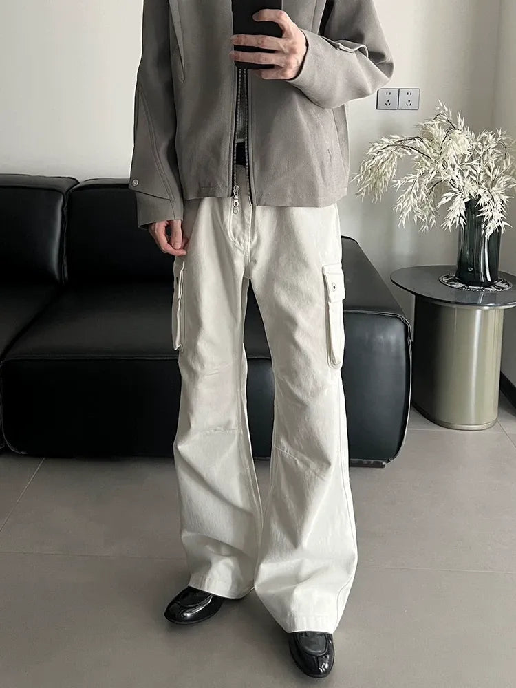WASHED CARGO CURVED-LINE PANELLED PANTS ST5208